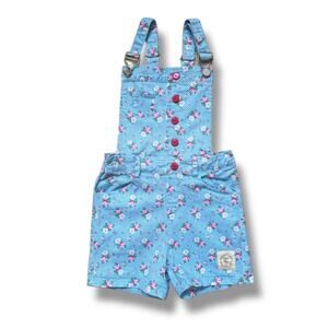 Olive Mae Girls Shortalls Size 7-8 Blue Polka Dot Floral Cotton Overall Shorts